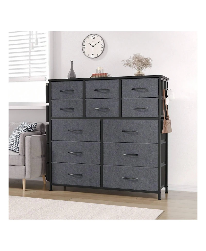 Dresser For Bedroom With 12 Drawer, Dressers & Chests Of Drawers For Hallway, Entryway, Storage Organizer Unit With Fabric, Sturdy Metal Frame, Wood T
