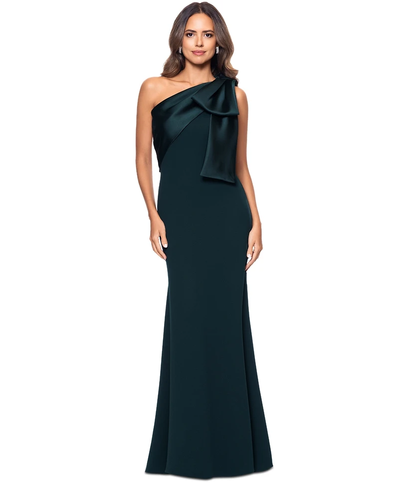 Betsy & Adam Women's Bow-Trimmed One-Shoulder Gown