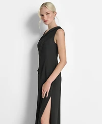 Dkny Women's One-Shoulder Side-Slit Ruffle Gown