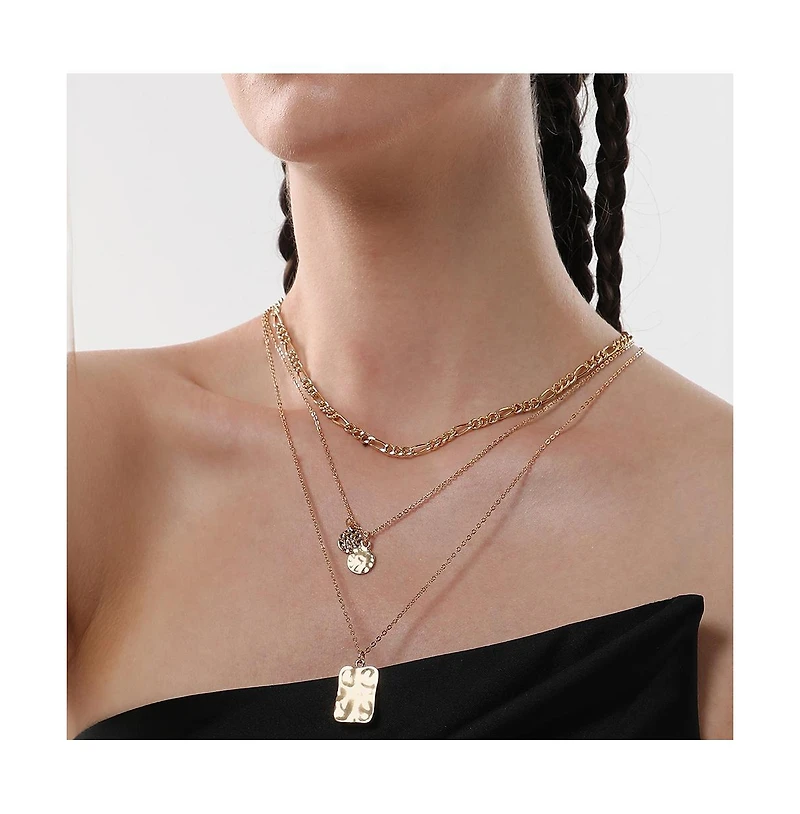 Sohi Women's The Dented Charm Multi-Layer Necklace