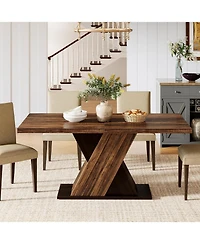 Tribesigns Farmhouse Dining Table for 4-6 People, 55-Inch Rectangle Kitchen Table, Wood Dining Room Table, Dinner Table