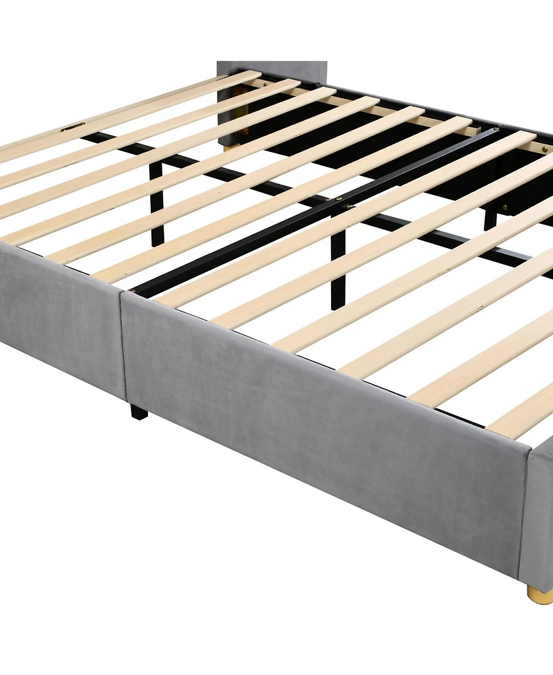 Slickblue Queen Upholstered Platform Bed with Dual Outlets and Usb Charging Ports on Each Side