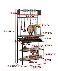 Kings Brand Furniture Wine Bakers Rack, Freestanding Floor Storage Shelves Microwave Stand, Kitchen Organizers with Wine Bottle and Glass Holder, Bar