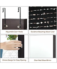 Sugift Wall and Door Mounted Mirrored Jewelry Cabinet with Lights-Brown