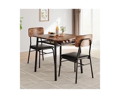 gaomon 3-Piece Dining Table Set, Modern Kitchen Table Set for 2, Dining Table and Chairs for 2 with Metal Frame, Storage Rack, Square Table and 2 Padd