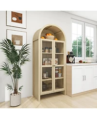 Lovmor 70.28" Tall Arched Kitchen Pantry, Modern Farmhouse Wood Kitchen Storage Cabinets ,Arched Storage Display Cabinet ,Natural