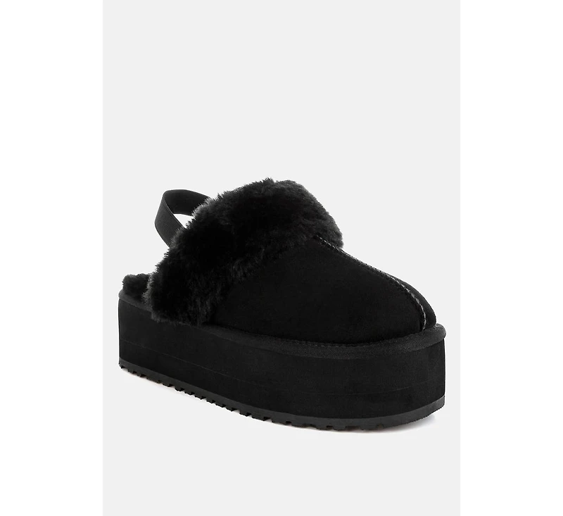 Kutchu Faux Fur Trim Platform Classic Slingback