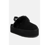 Kutchu Faux Fur Trim Platform Classic Slingback