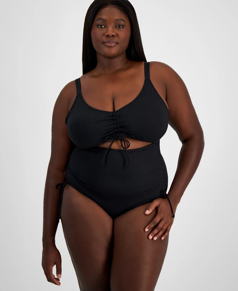 Salt + Cove Trendy Plus Ribbed Cutout One-Piece Swimsuit, Created for Macy's