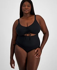 Salt + Cove Trendy Plus Ribbed Cutout One-Piece Swimsuit, Created for Macy's