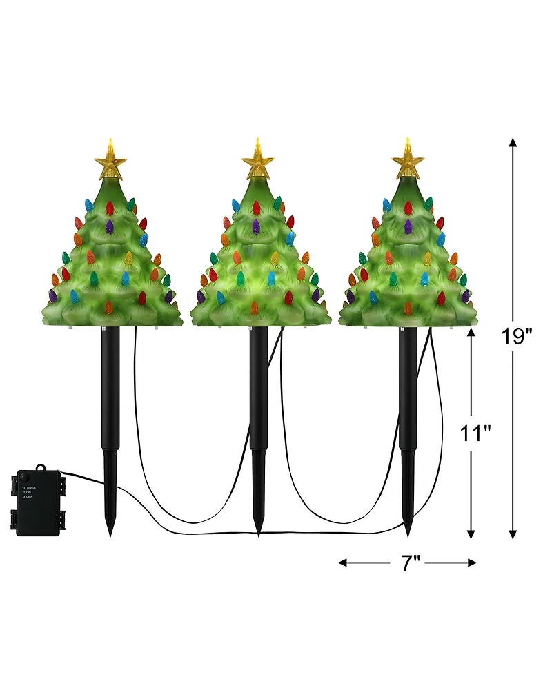 Mr. Christmas 9" Lit Blow Mold Pathway Trees, Set of 3