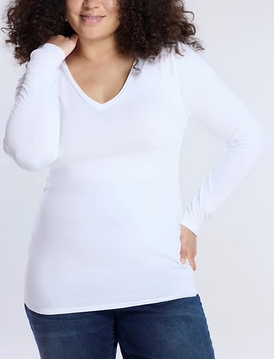 Motherhood Maternity V-Neck Side-Ruched Long Sleeve Tee