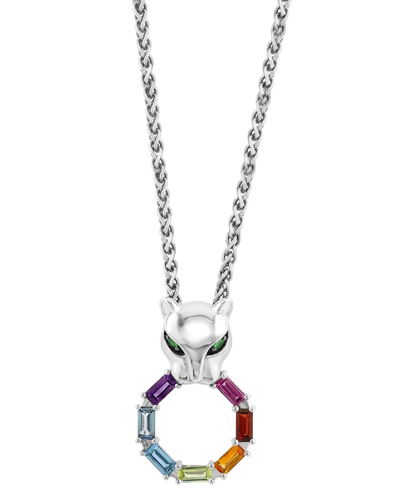 Effy Multi-Gemstone (7/8 ct. t.w.) Panther & Ring 18" Pendant Necklace in Sterling Silver