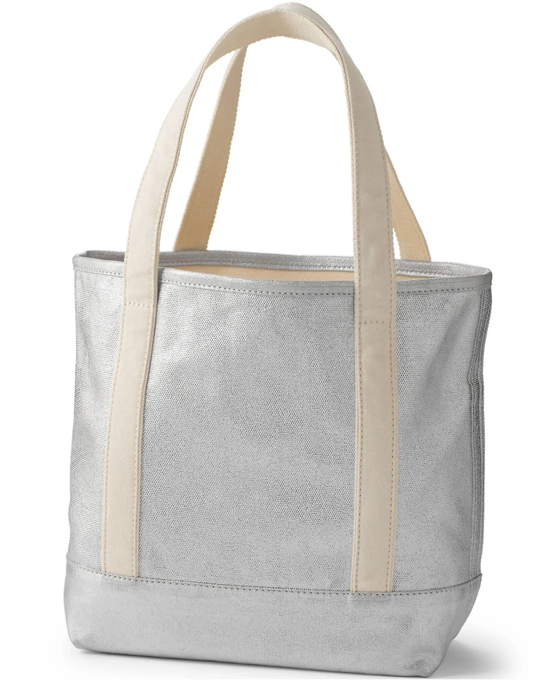 Lands' End Medium Coated Metallic 5 Pocket Open Top Canvas Tote Bag