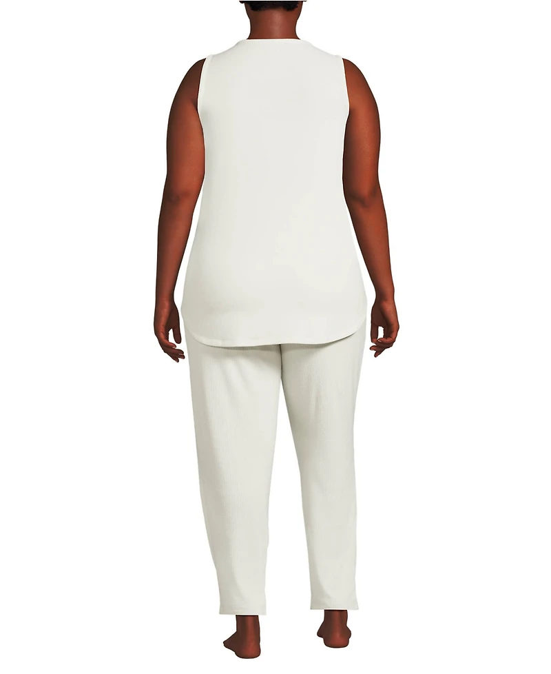 Lands' End Plus Cozy 3 Piece Pajama Set - Robe Top and Pants