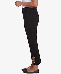 Alfred Dunner Women's Rue Rivoli Embroidered Leaf Flat Elastic Waist Short Length Ponte Pants