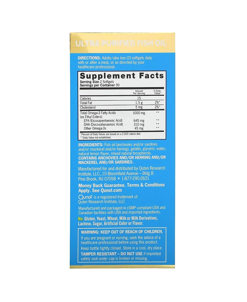 Qunol Ultra Omega-3 Fish Oil Lemon 1 000 mg
