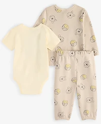 Disney Baby Boys Winnie-the-Pooh Bodysuit, Thermal Henley Top & Pants, 3 Piece Set