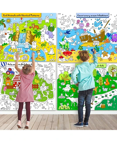 Quokka 4 Set Drawing Poster Coloring Tablecloth for Markers Pencils Paints kids 3 and up