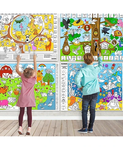 Quokka 4 Set Drawing Poster Coloring Tablecloth for Markers Pencils Paints for kids 3 and up