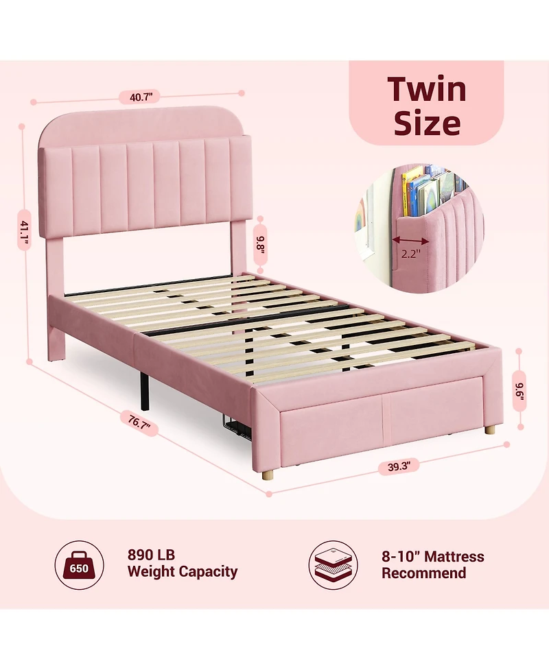 gaomon Twin Size Bed Frames with Storage Headboard