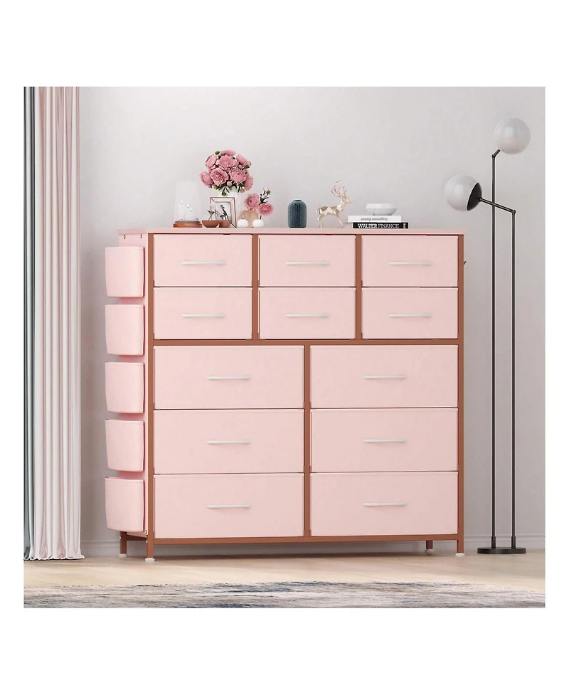 Dresser For Bedroom With 12 Drawer, Dressers & Chests Of Drawers For Hallway, Entryway, Storage Organizer Unit With Fabric, Sturdy Metal Frame, Wood T