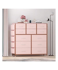 Dresser For Bedroom With 12 Drawer, Dressers & Chests Of Drawers For Hallway, Entryway, Storage Organizer Unit With Fabric, Sturdy Metal Frame, Wood T