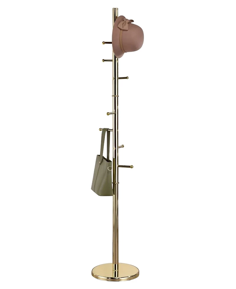 Kings Brand Furniture Hyre 8 Hook Entryway Hall Tree Coat & Hat Rack Stand, Brass