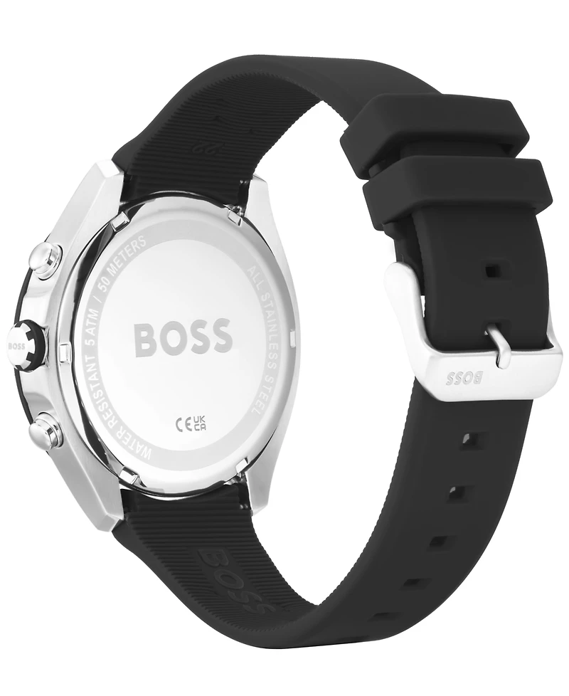 Hugo Boss Men's Chronograph Velocity Black Silicone Strap Watch 45mm