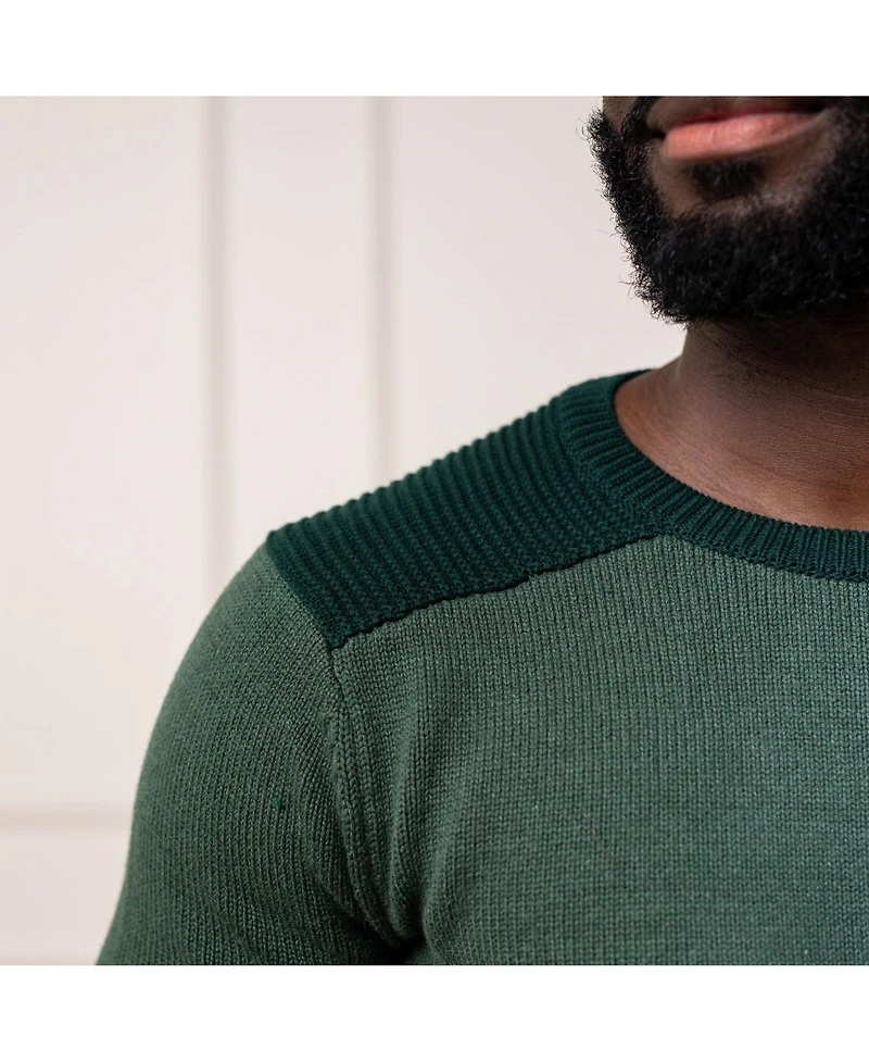 Hope & Henry Men's Crew Neck Shoulder Detail Sweater