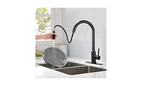 Slickblue Single Handle High Arc Pull-Out Kitchen Faucet Stainless Steel Sink with Pull-Down Sprayer