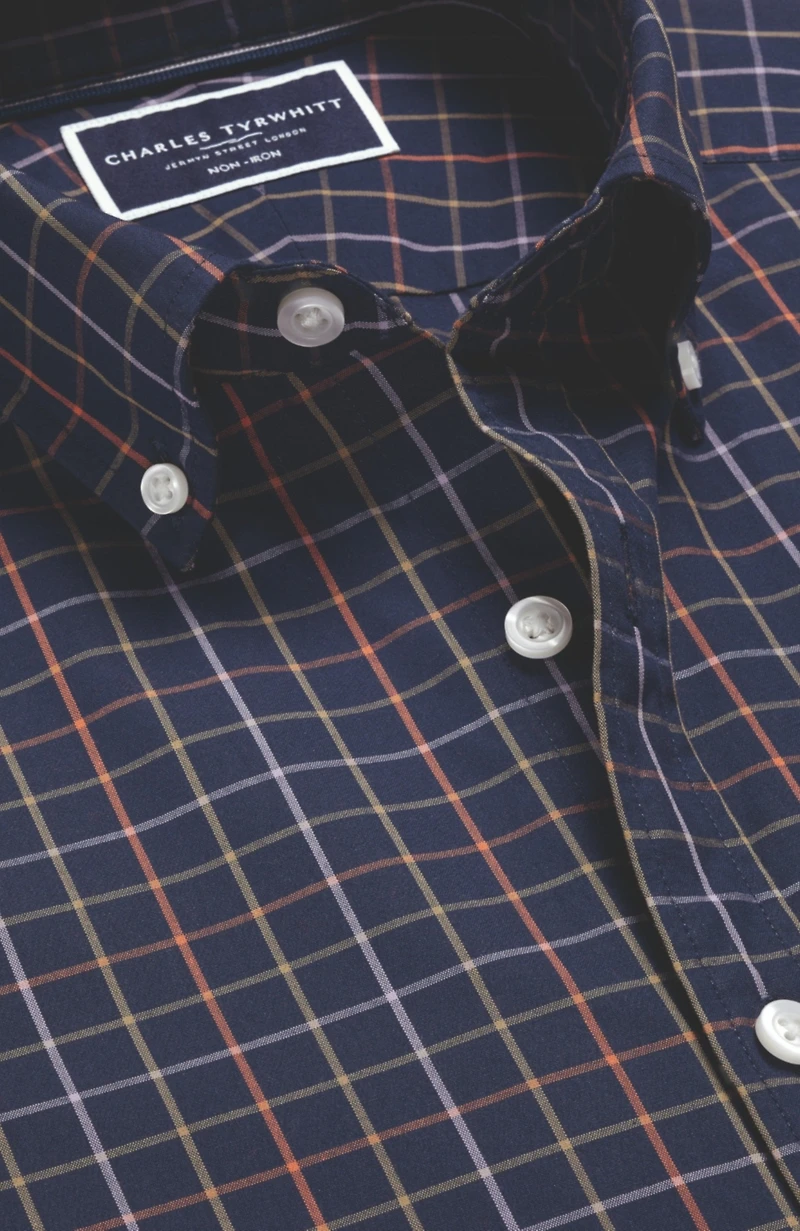 Charles Tyrwhitt Men's Slim Fit Plaid Check Non-Iron Stretch Poplin Shirt