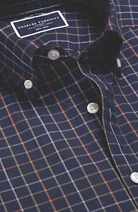 Charles Tyrwhitt Men's Slim Fit Plaid Check Non-Iron Stretch Poplin Shirt