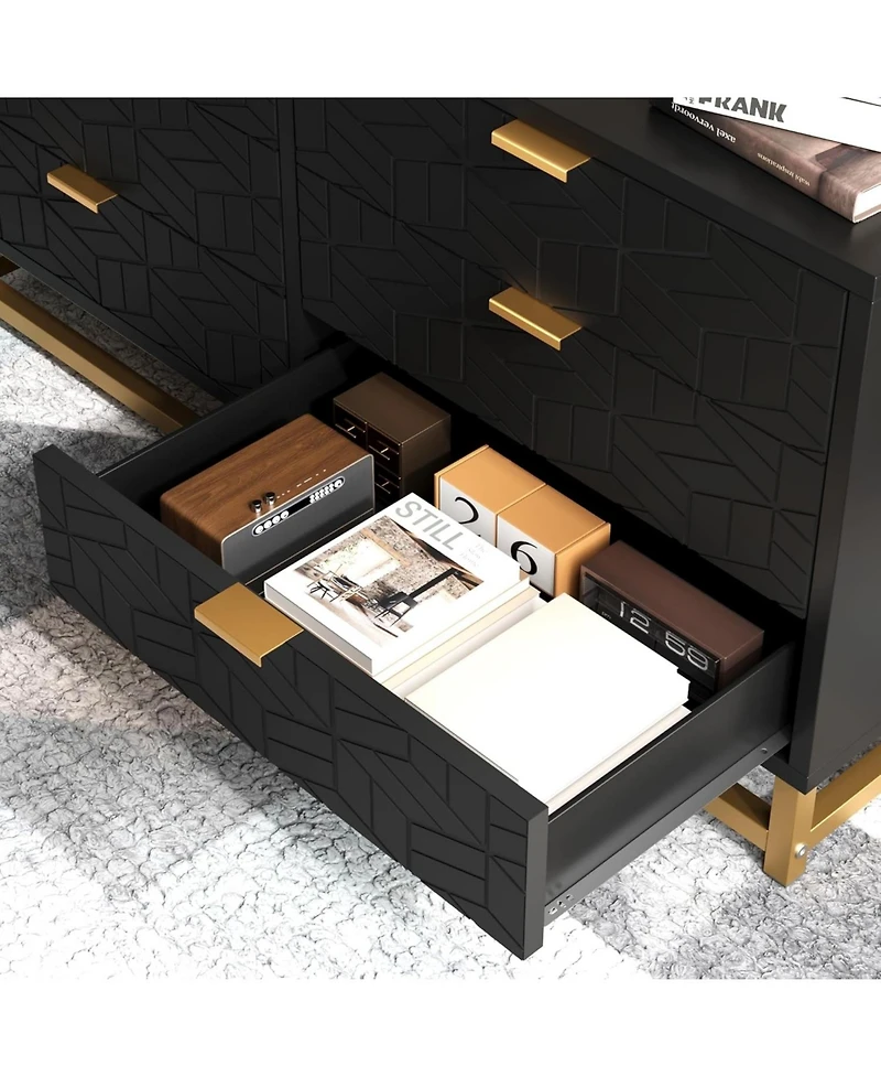 Dressers for Bedroom 6 Drawer, Chest of Drawers with Metal Base, Modern Dresser Chest Cabinet Organizer