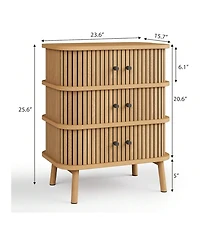 gaomon Fluted 3 Drawer Nightstand With Sliding Door, Mid Century Wooden 3 Drawer Dresser, Chest Of Storage Drawer, Side Table For Bedroom, Living Room