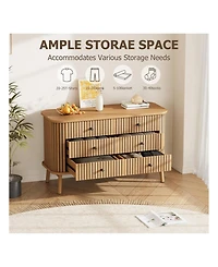 6 Drawer Dresser, Horizontal Chests Of Double Drawers For Bedroom, Mid Century Dresser With Black Handles And Wooden Legs, Storage Drawer Organizer Fo