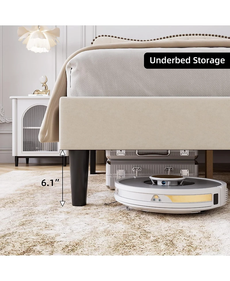 gaomon Linen Fabric Upholstered Bed Frame, Modern Platform Bed Mattress Foundation with Adjustable Headboard