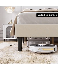 gaomon Linen Fabric Upholstered Bed Frame, Modern Platform Bed Mattress Foundation with Adjustable Headboard