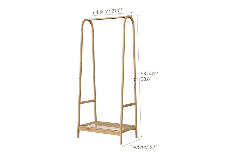 gaomon Bamboo Freestanding Clothes Rack with Storage Shelf and Hanging Rod, Portable and Space-Saving Garment Organizer for Entryway, Bedroom, Living