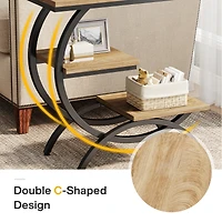 Tribesigns 3-Tier Small Side Table with Storage Shelves,Wood C-Shaped End Table for Living Room Small Space