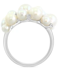 Effy Cultured Freshwater Pearl (3 - 6-1/2mm) & Diamond (1/10 ct. t.w.) Cluster Ring in 14k White Gold