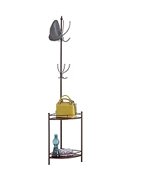 Kings Brand Furniture - Free Standing Metal Corner Coat & Hat Rack Stand, 12 Hooks 2 Shelves, Bronze
