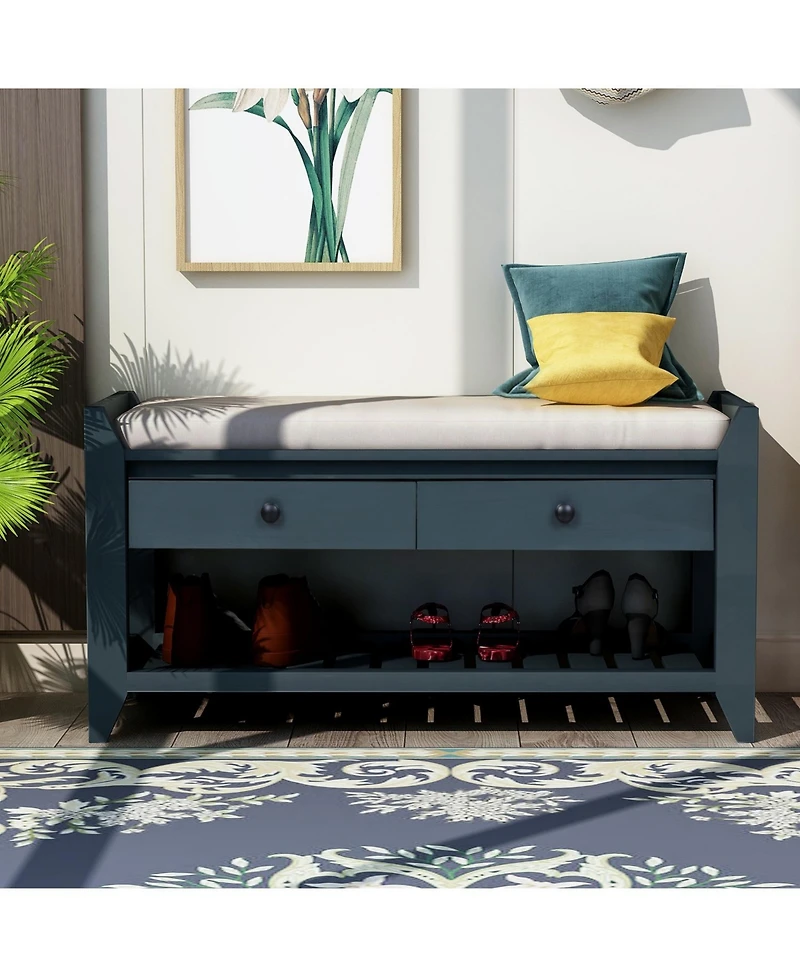 Entryway Shoe Rack Bench with Cushioned Seat and Drawers – Storage Organizer for Hallway or Mudroom
