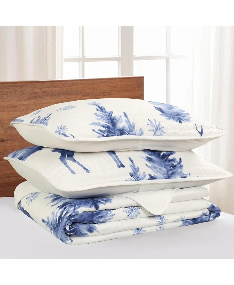 MarCielo 3 Pcs Christmas Quilt Bedspread Set Holiday Bedding Deer Queen