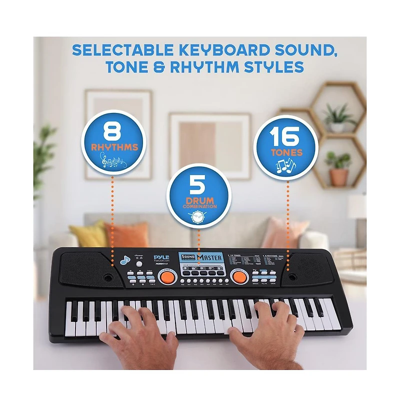 Pyle 49-Key Digital Karaoke Keyboard - Portable Electronic Piano with Rechargeable Battery & Microphone (PKBRD4113