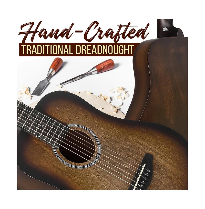 Pyle 34" Acoustic Guitar Kit - 6-String 1/2 Junior Size Guitar with Accessories, Brown (PGA820BR)