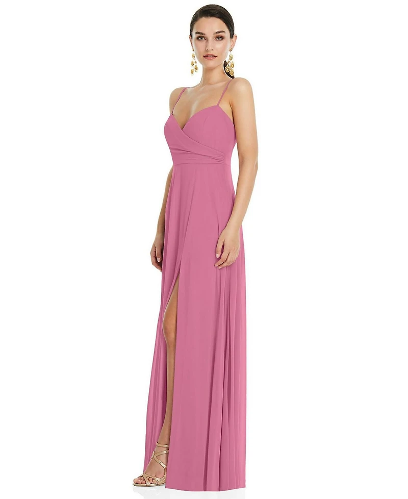 Womens Adjustable Strap Wrap Bodice Maxi Dress with Front Slit