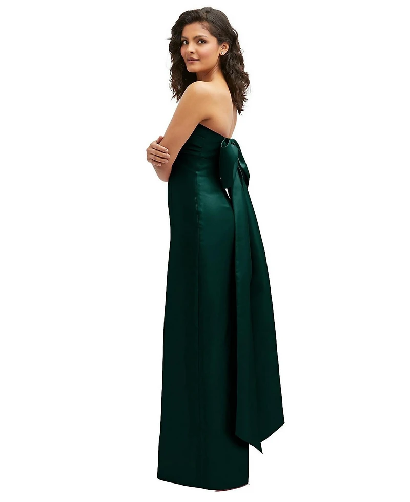 Alfred Sung Women's Strapless Draped Bodice Column Dress with Oversized Bow