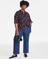 On 34th Trendy Plus Lip Party Printed Blouse, Exclusively at Macy's