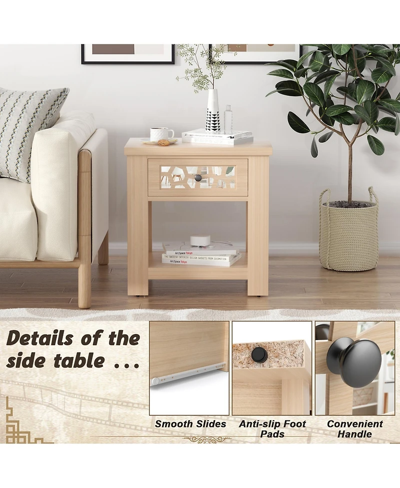 Gymax Side End Table Nightstand w/ Drawer Wood for Living Room Bedroom Rustic